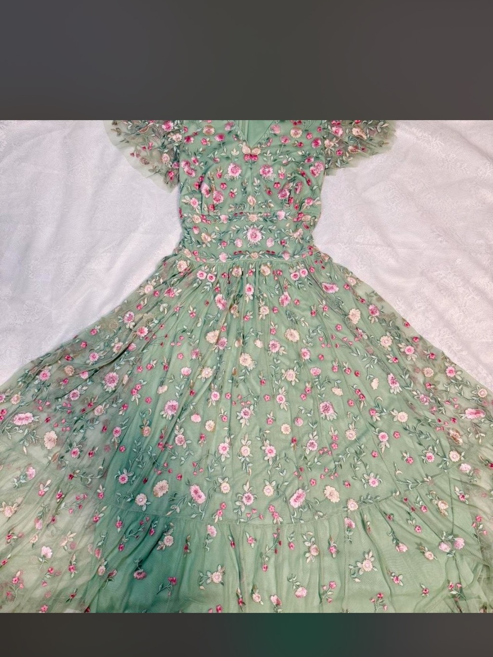 Mac Duggal Mint Green Floral Maxi Dress